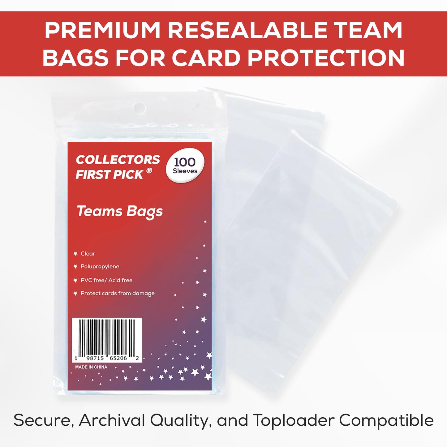 500 (5 Pack) Team Bags (6 1/4 x 3 5/8) Resealable Sleeves Premium Penny Sleeves for Trading Cards - Protect Your Gaming Cards and Sports Cards - Fits Top Loaders, Semi Rigids, and Magnetics