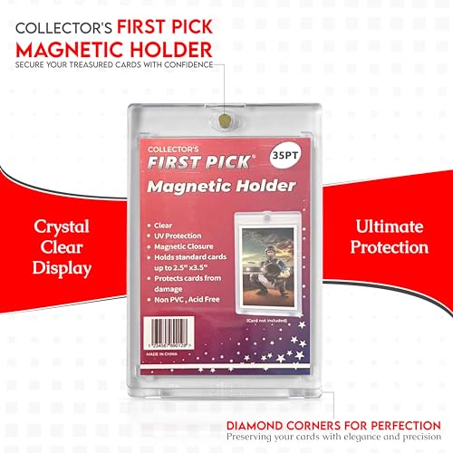 (5 Pack) 35PT Standard Size Premium One Touch Magnetic Card Holder PVC Free - UV Protection - Hard Plastic One Touch Protector for Collectible Sports Cards Acrylic Display Card Cases