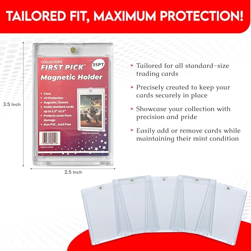 (5 Pack) 35PT Standard Size Premium One Touch Magnetic Card Holder PVC Free - UV Protection - Hard Plastic One Touch Protector for Collectible Sports Cards Acrylic Display Card Cases