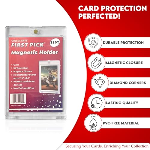 (5 Pack) 35PT Standard Size Premium One Touch Magnetic Card Holder PVC Free - UV Protection - Hard Plastic One Touch Protector for Collectible Sports Cards Acrylic Display Card Cases