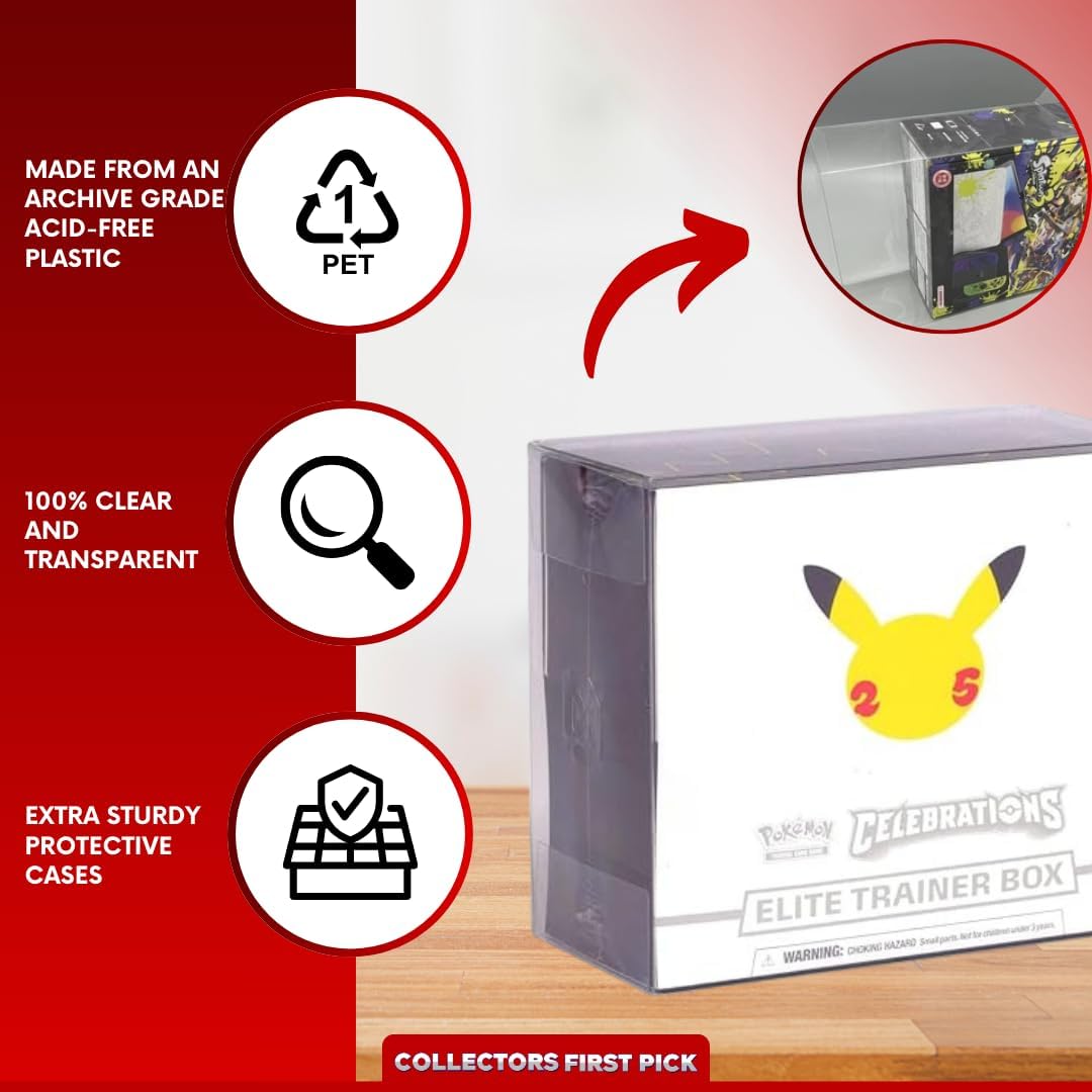 Elite Trainer Box Display Case Protector – 0.5mm Thick Plastic Case for Pokémon ETB – Long-Term Storage & Display (Pack of 5)