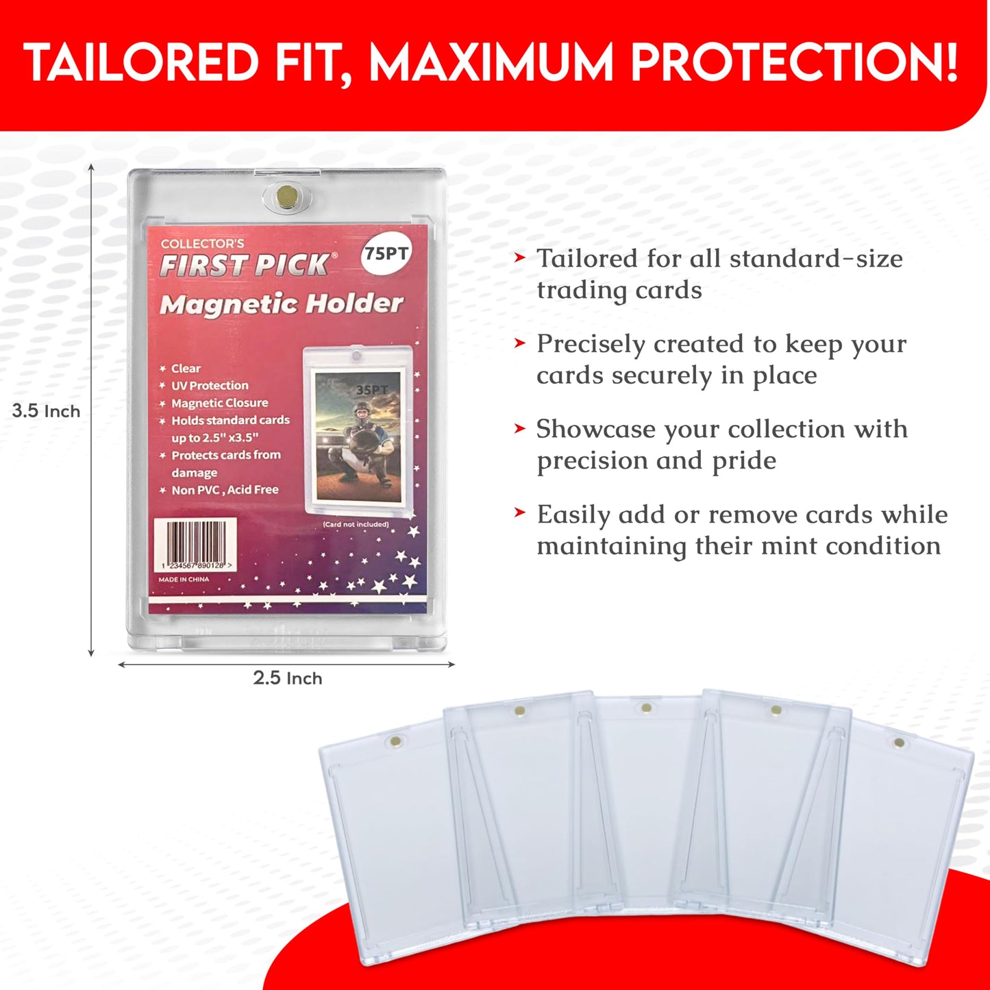 (1 Pack) 75PT Premium One Touch Magnetic Card Holder UV Protection - Ultra Clear - PVC Free - Trading Card Holder Card Protector Magnetic Card Case for Trading Cards Sports Cards Case