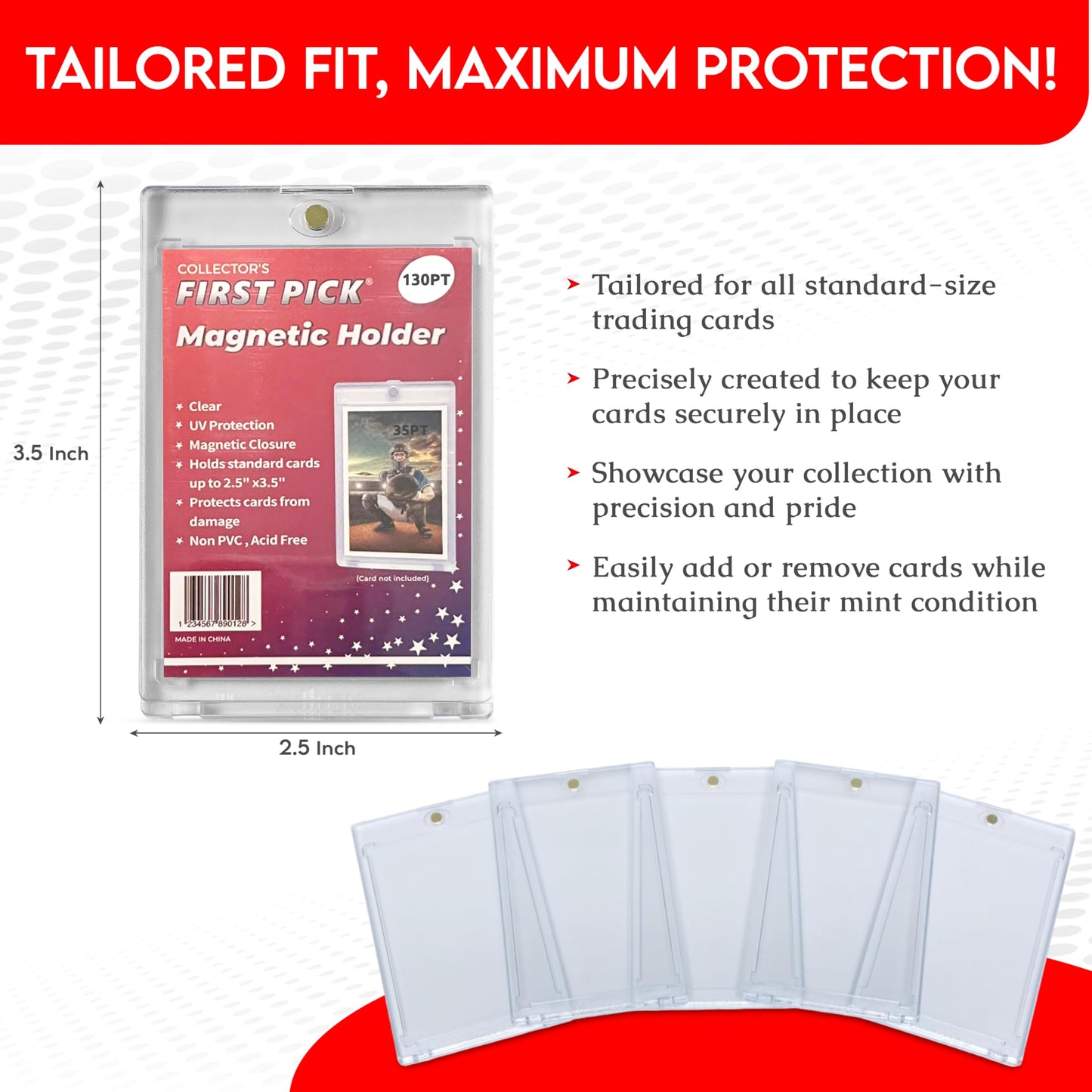 (1 Pack) 130 PT Premium Magnetic Card Holder UV Protection Long Term Storage Case Hard Plastic One Touch Protector for Sports Cards Acrylic Display Card Cases