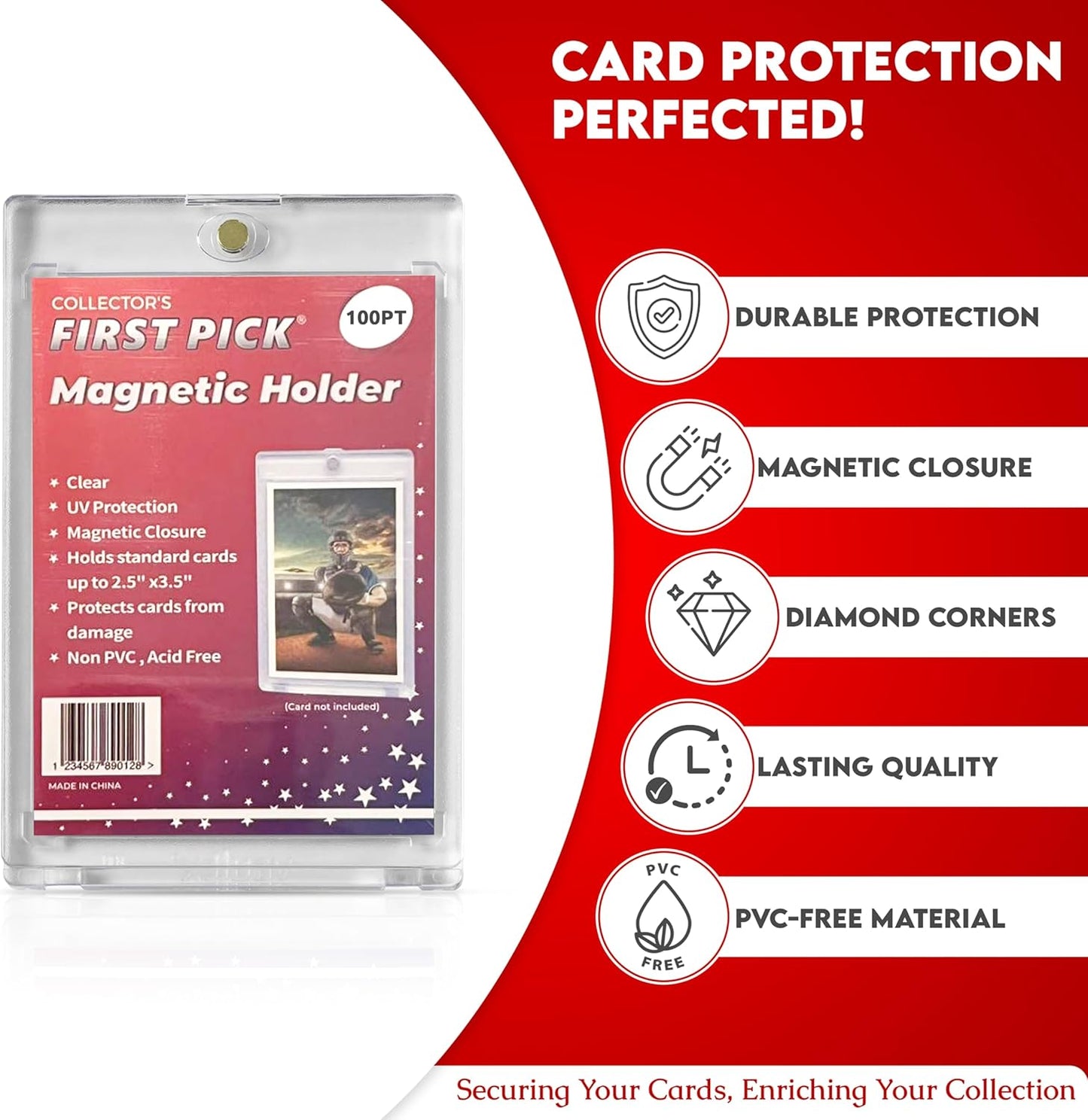 Premium One Touch Magnetic Card Holder – UV Protection, PVC-Free Hard Plastic Display Case for Sports & Trading Cards
