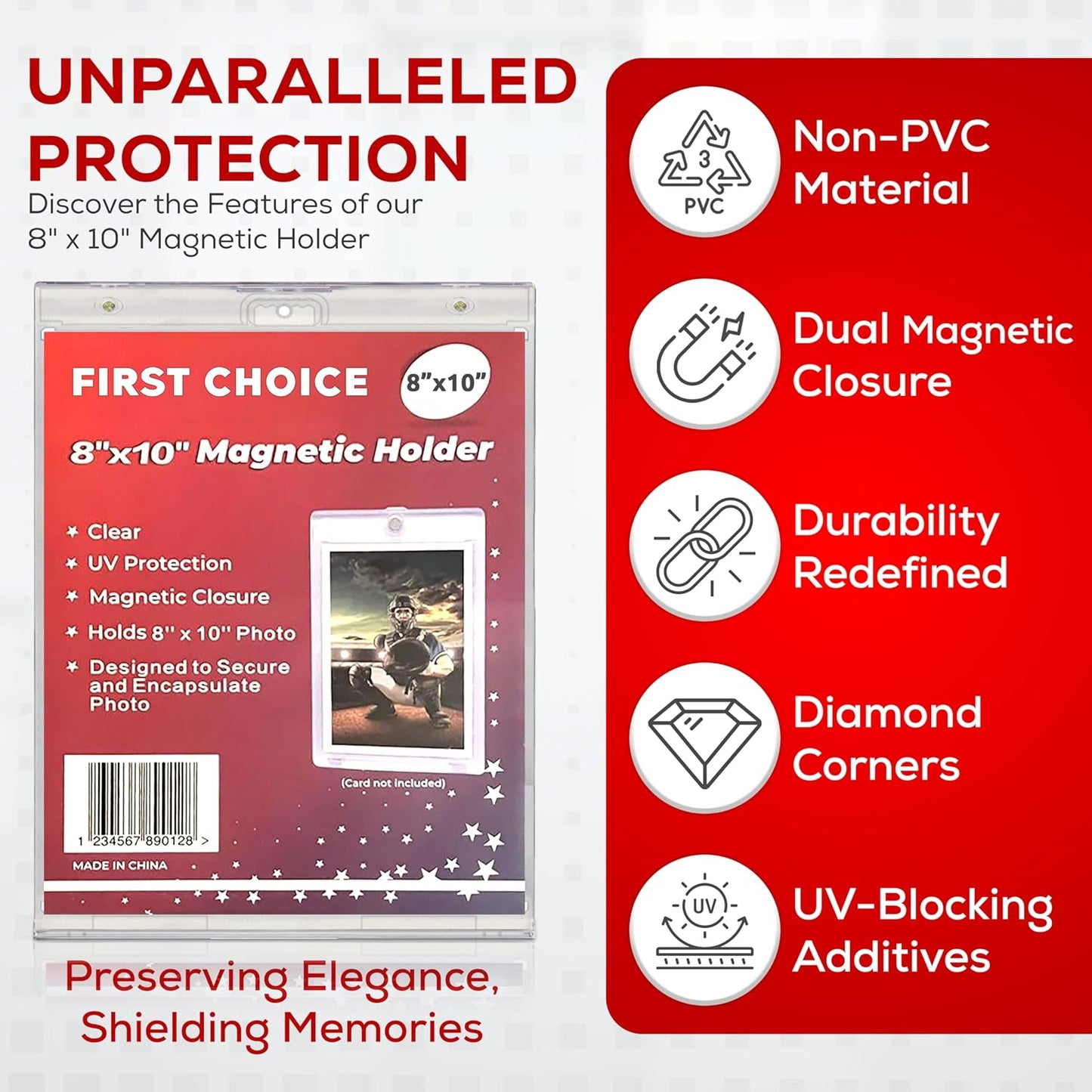 8x10 Acrylic Magnetic Picture Frame – Crystal Clear UV Protection, One-Touch Magnetic Closure, Wall-Mountable Display Holder