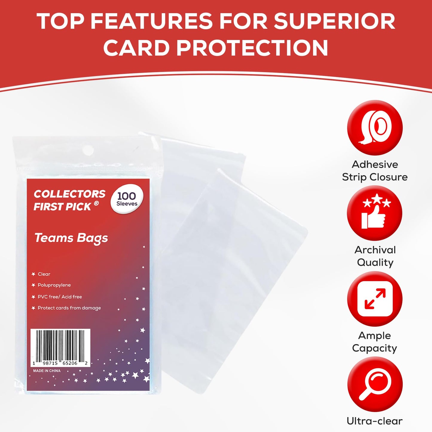 500 (5 Pack) Team Bags (6 1/4 x 3 5/8) Resealable Sleeves Premium Penny Sleeves for Trading Cards - Protect Your Gaming Cards and Sports Cards - Fits Top Loaders, Semi Rigids, and Magnetics