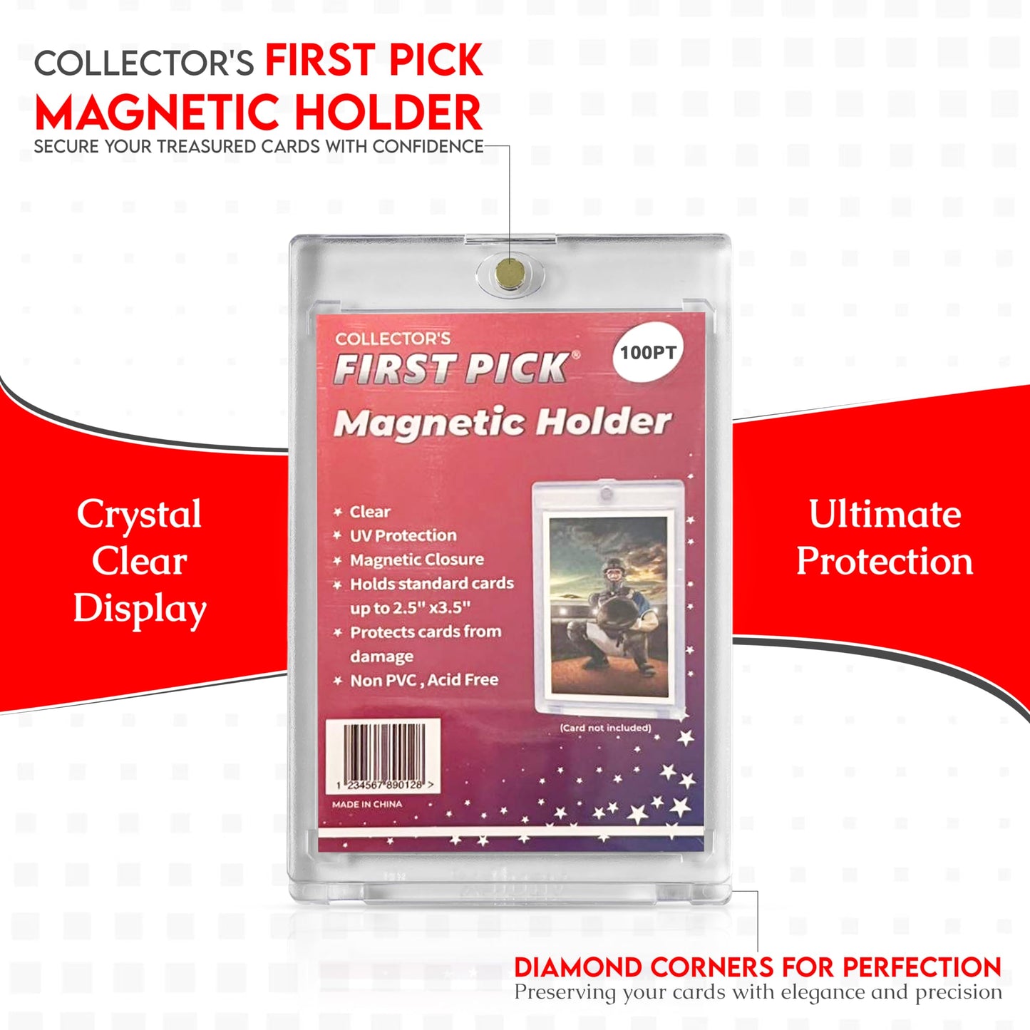 (5) 100PT Premium One Touch Magnetic Card Holder - PVC Free - UV Protection - Hard Plastic Protector for Collectible Sports Cards Trading Card Holder Card Protector Hard Case