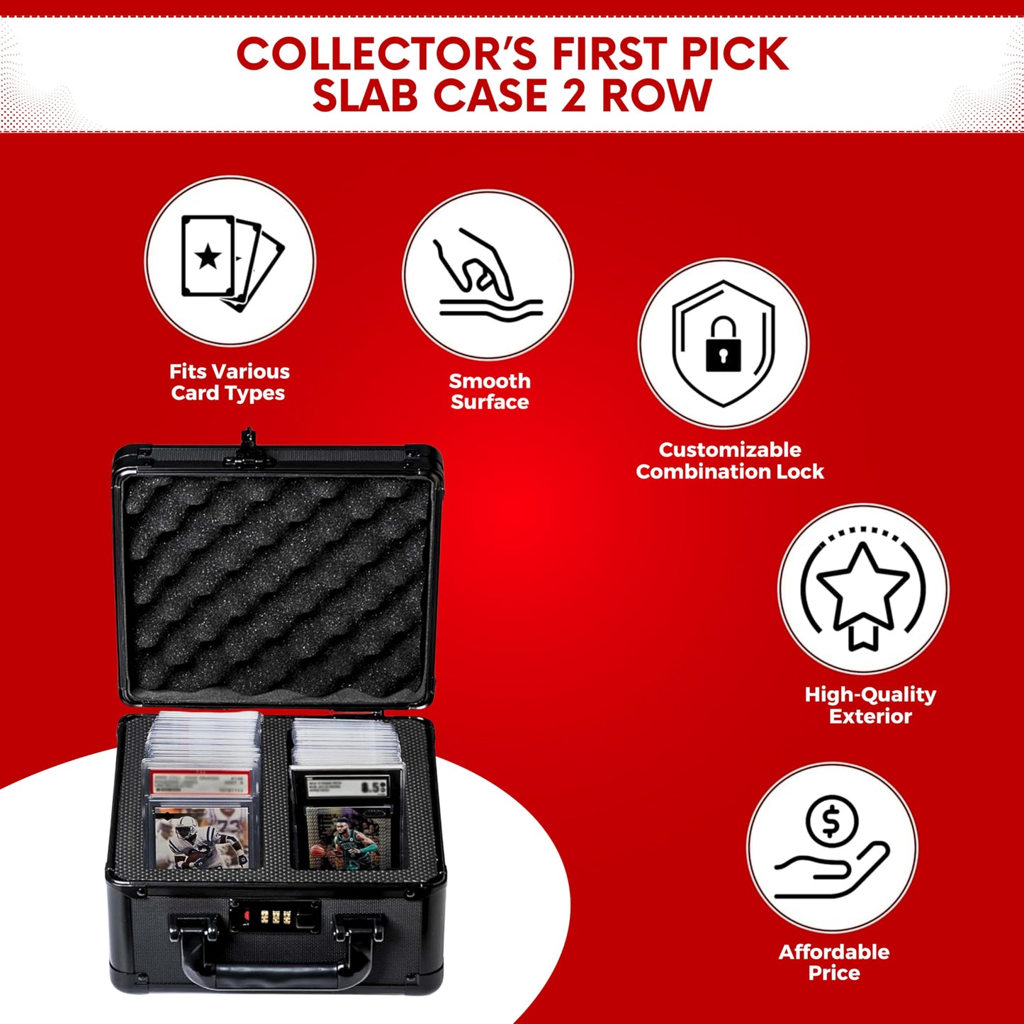 Collector's First Pick 2 Row Graded Slab Carrying Case Card Storage Box, Holds 60+ Card Slabs, Fits PSA, CSG, BGS, SGC, Magnetic Card Holder and Top Loaders