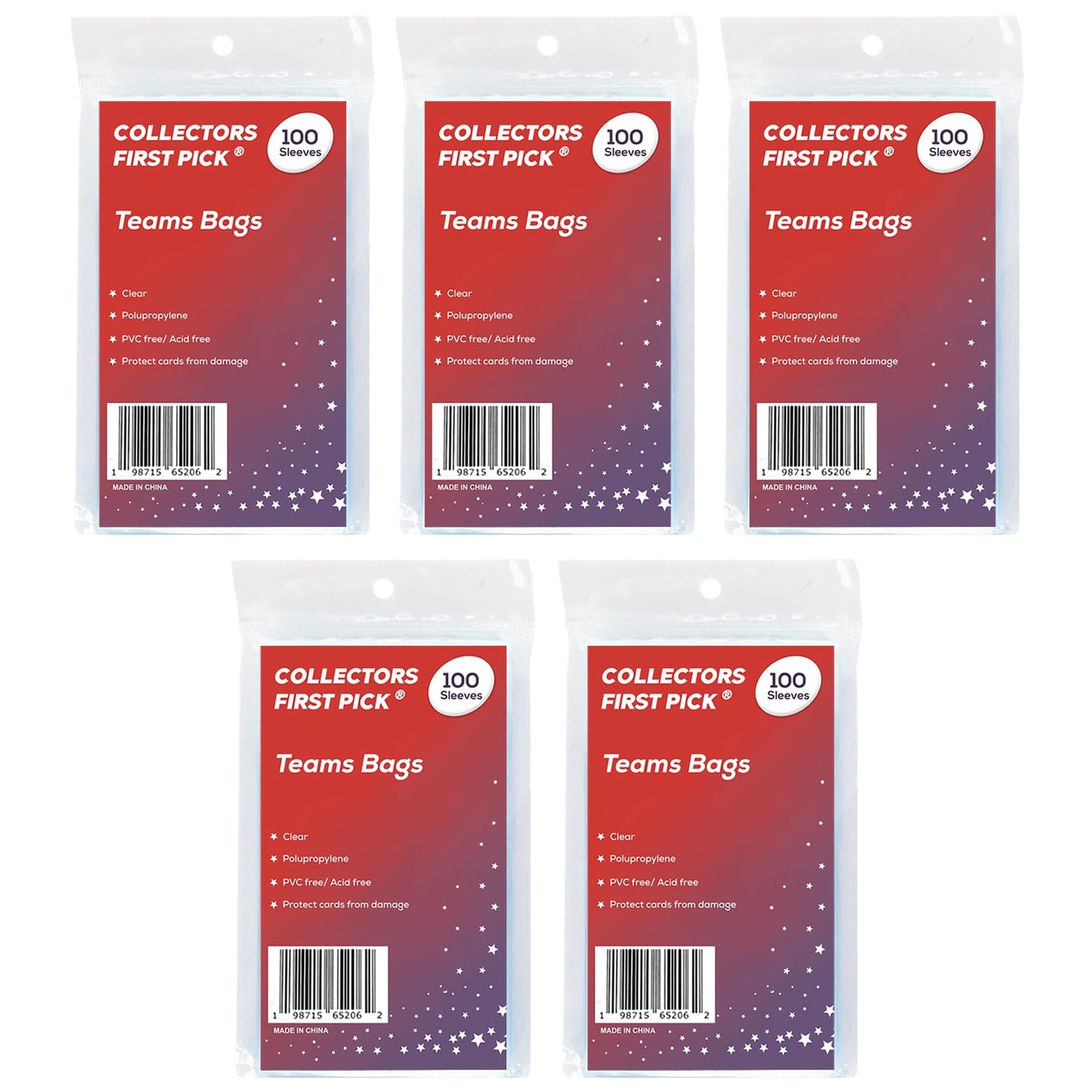500 (5 Pack) Team Bags (6 1/4 x 3 5/8) Resealable Sleeves Premium Penny Sleeves for Trading Cards - Protect Your Gaming Cards and Sports Cards - Fits Top Loaders, Semi Rigids, and Magnetics