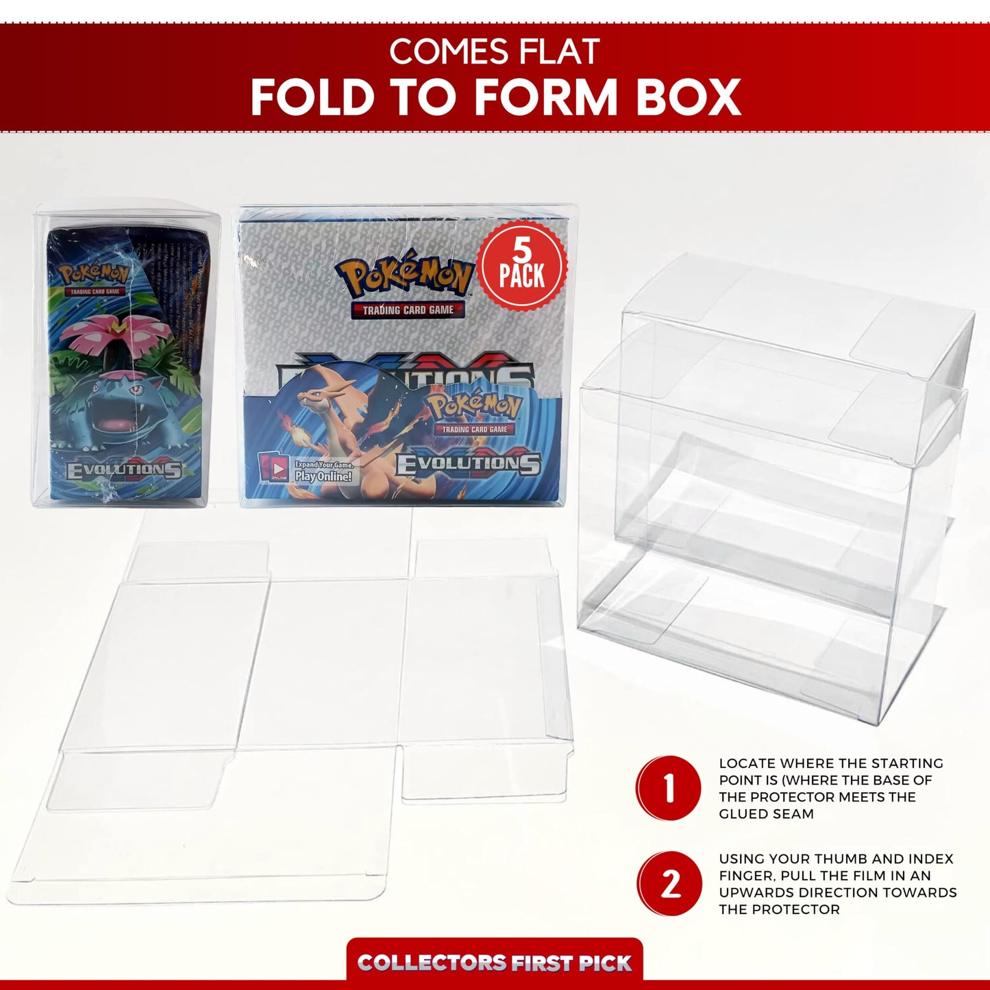 Plastic Booster Box Display Case for Pokemon Booster Box Long Term Storage Protection - Booster Box Display Case Protector - 0.5mm Thick Protective Display Case (Pack of 5)