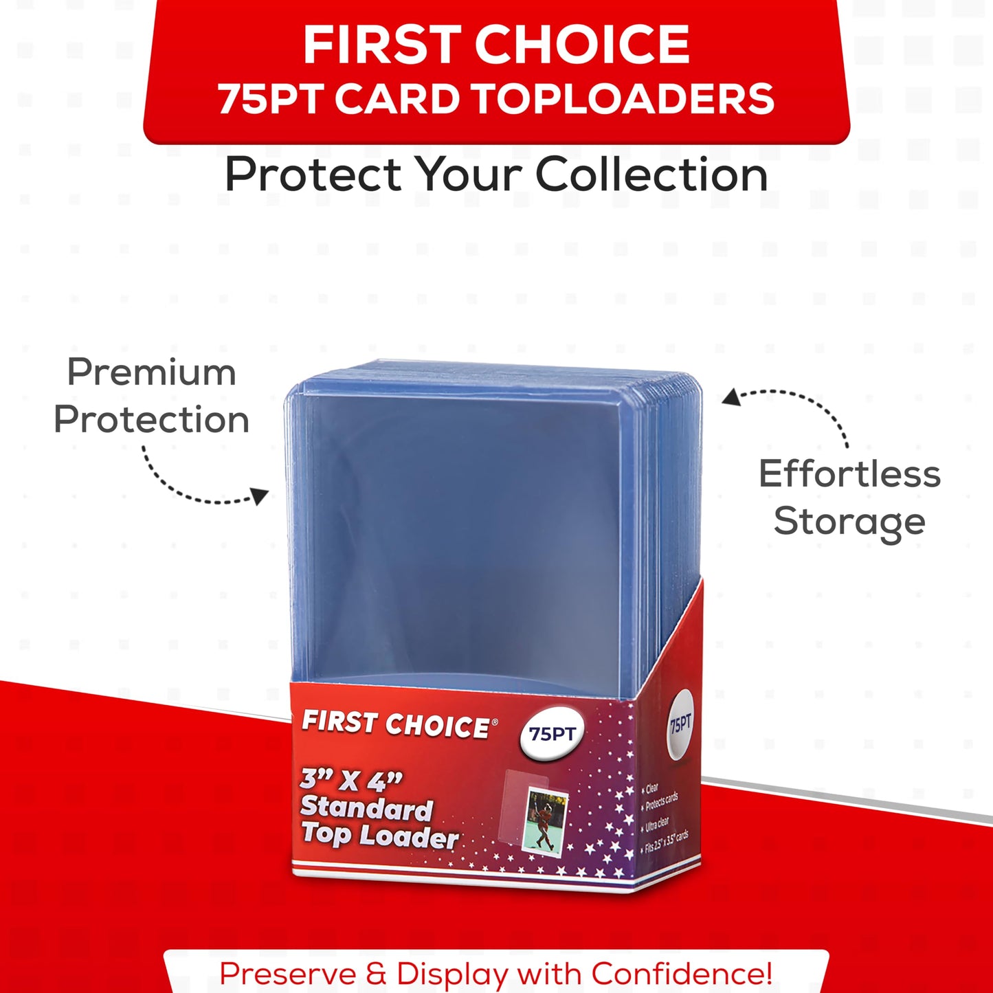 (50) 75pt Premium Top Loader Pack Card Sleeves Thick Storage Card Protector Comptaible with Gaming Cards, Football, Basketball, Baseball, Hockey and Memorabilia (2 Packs - 25 Pieces Per Pack)