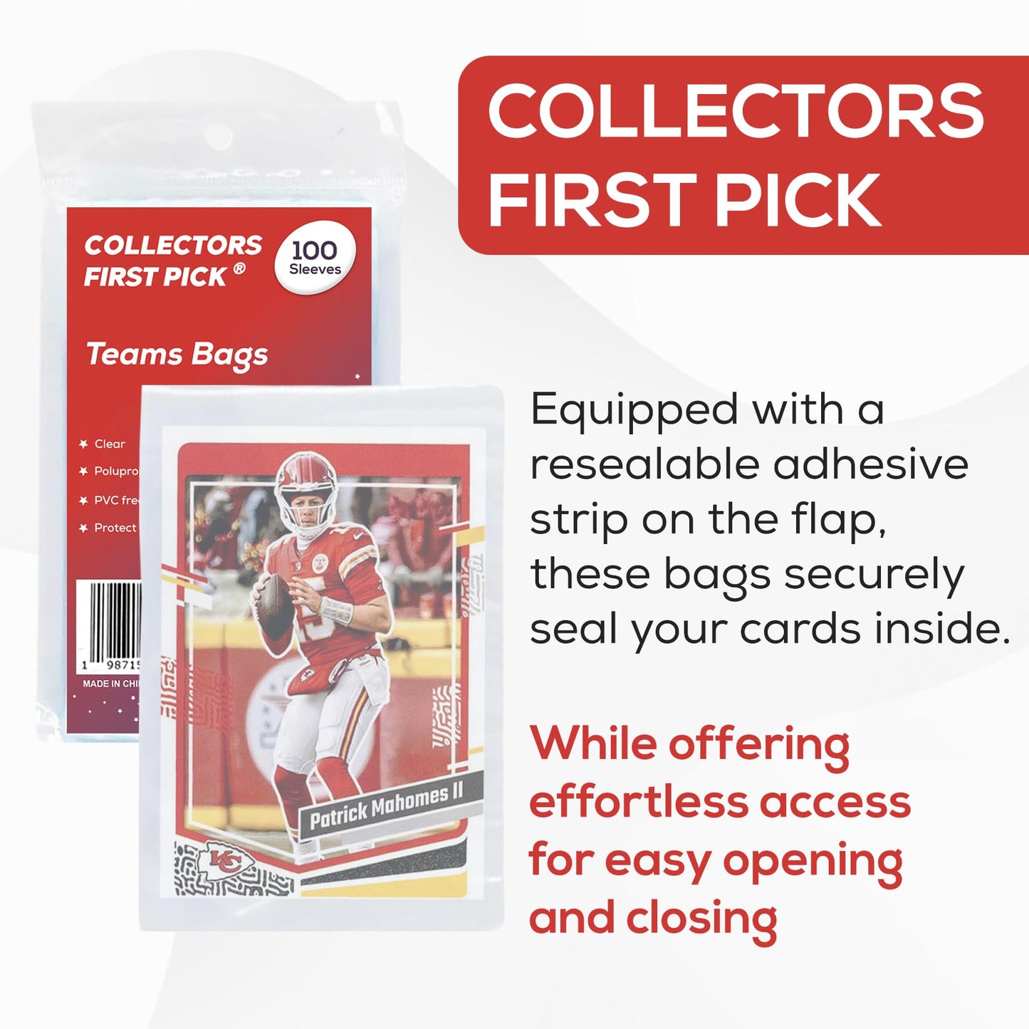 500 (5 Pack) Team Bags (6 1/4 x 3 5/8) Resealable Sleeves Premium Penny Sleeves for Trading Cards - Protect Your Gaming Cards and Sports Cards - Fits Top Loaders, Semi Rigids, and Magnetics