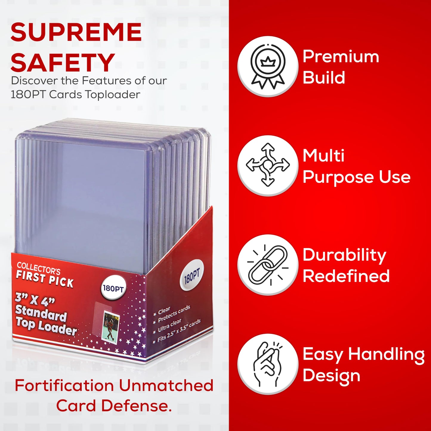 180PT (10 Piece Per Pack) Premium Top Loaders for Cards - Thick Top Loaders for Cards - Storage for Thick Basketball Football Baseball - Top Loader Storage Sleeve Ultra Clear Card Protectors Holder