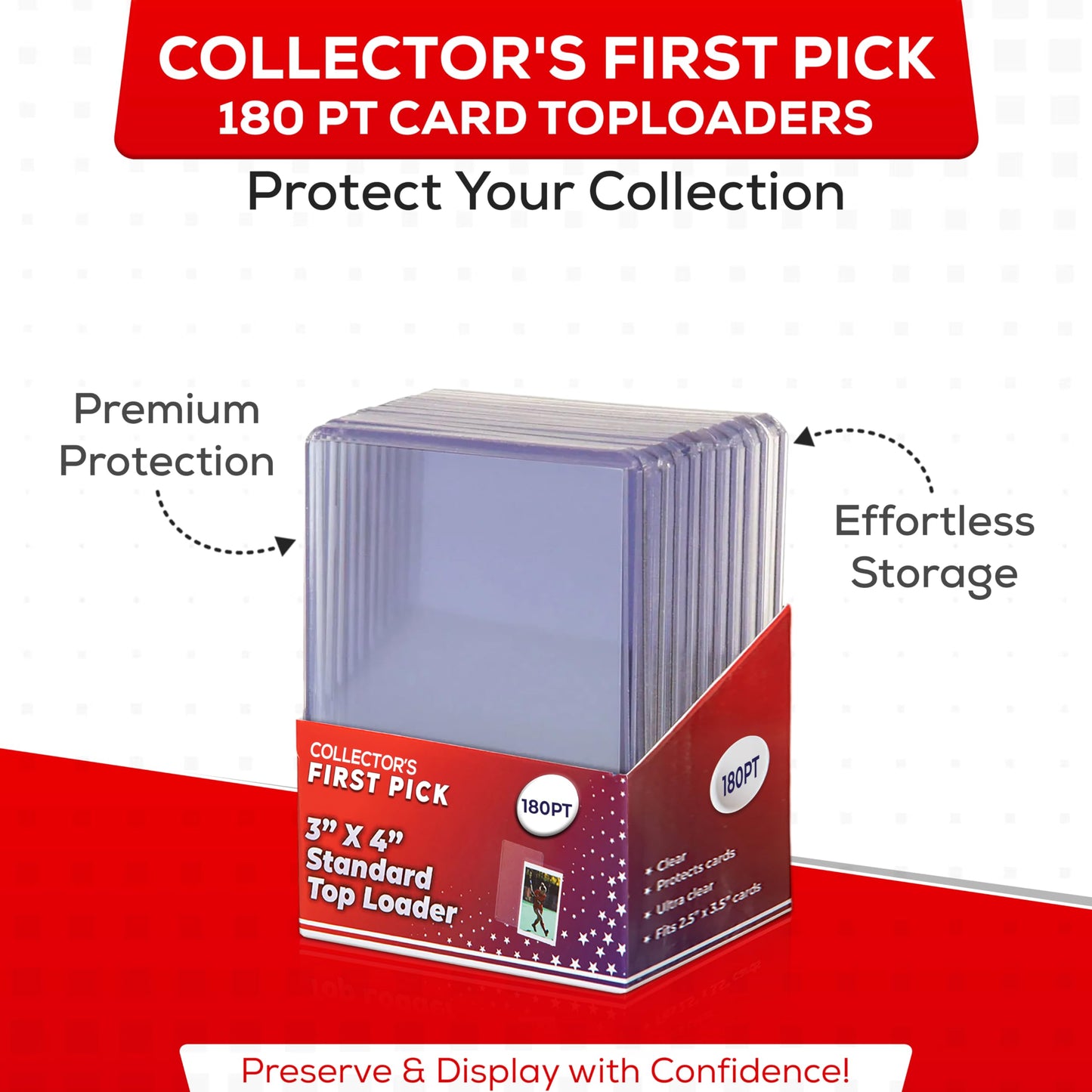 180PT (10 Piece Per Pack) Premium Top Loaders for Cards - Thick Top Loaders for Cards - Storage for Thick Basketball Football Baseball - Top Loader Storage Sleeve Ultra Clear Card Protectors Holder