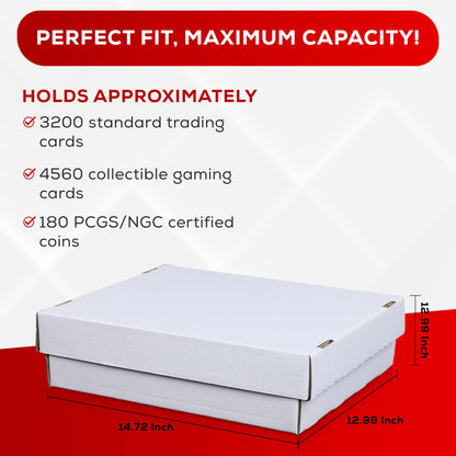 (4) Premium 3200 Count Storage Box 4 Row Monster - 200 Pound Test Strength - Trading Card Cardboard Box For Football, Basketball, Baseball & Gaming Cards - Trading Card Storage Box - USA MADE