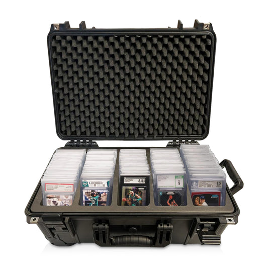 Waterproof Graded Card Storage Box EZ Travel Suitcase W/ Rolling Wheels Graded Slab Carrying Case Compatible with 100+ Card Slabs, Sports Trading Card Case Fits PSA, CSG, BGS, SGC (NEW IMPROVED MODEL)