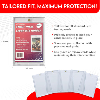 (1 Pack) 180 PT Premium Magnetic Card Holder UV Protection Long Term Storage Case Hard Plastic One Touch Protector for Sports Cards Acrylic Display Card Cases