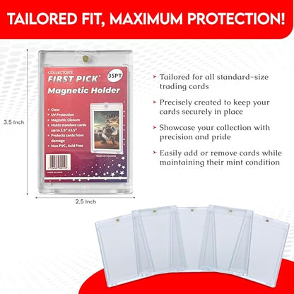 (5 Pack) 35PT Standard Size Premium One Touch Magnetic Card Holder PVC Free - UV Protection - Hard Plastic One Touch Protector for Collectible Sports Cards Acrylic Display Card Cases