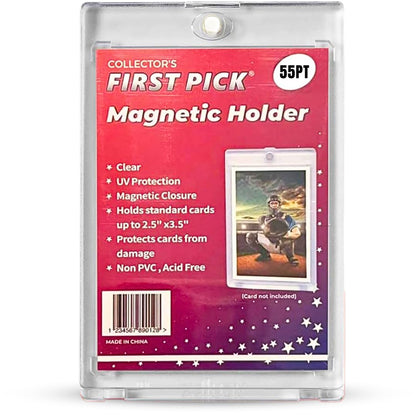 (1 Pack) 55PT Premium One Touch Magnetic Card Holder Thick Size - PVC Free - UV Protection - Hard Plastic Protector for Collectible Sports Cards Acrylic Display Card Cases