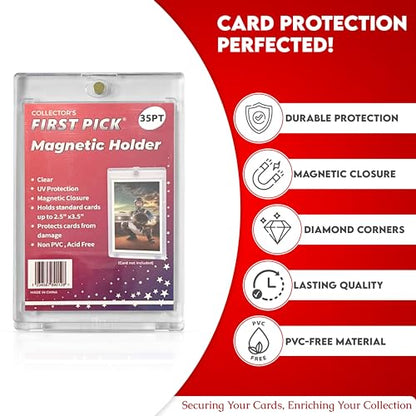 (5 Pack) 35PT Standard Size Premium One Touch Magnetic Card Holder PVC Free - UV Protection - Hard Plastic One Touch Protector for Collectible Sports Cards Acrylic Display Card Cases