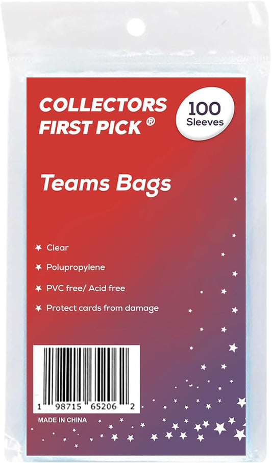 Team Bags Resealable Sleeves – Premium Penny Sleeves for Trading Cards – Fits Top Loaders, Semi Rigids, Magnetics – Acid-Free & Archival Safe (6¼" x 3⅝")