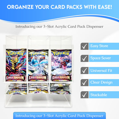 Collector's First Pick 3-Slot Acrylic Card Pack Dispenser Card Dispenser Organizer Pack Display Compatible with Pokemon Trading Card Packs, Booster Packs, Sports Card Packs & More!