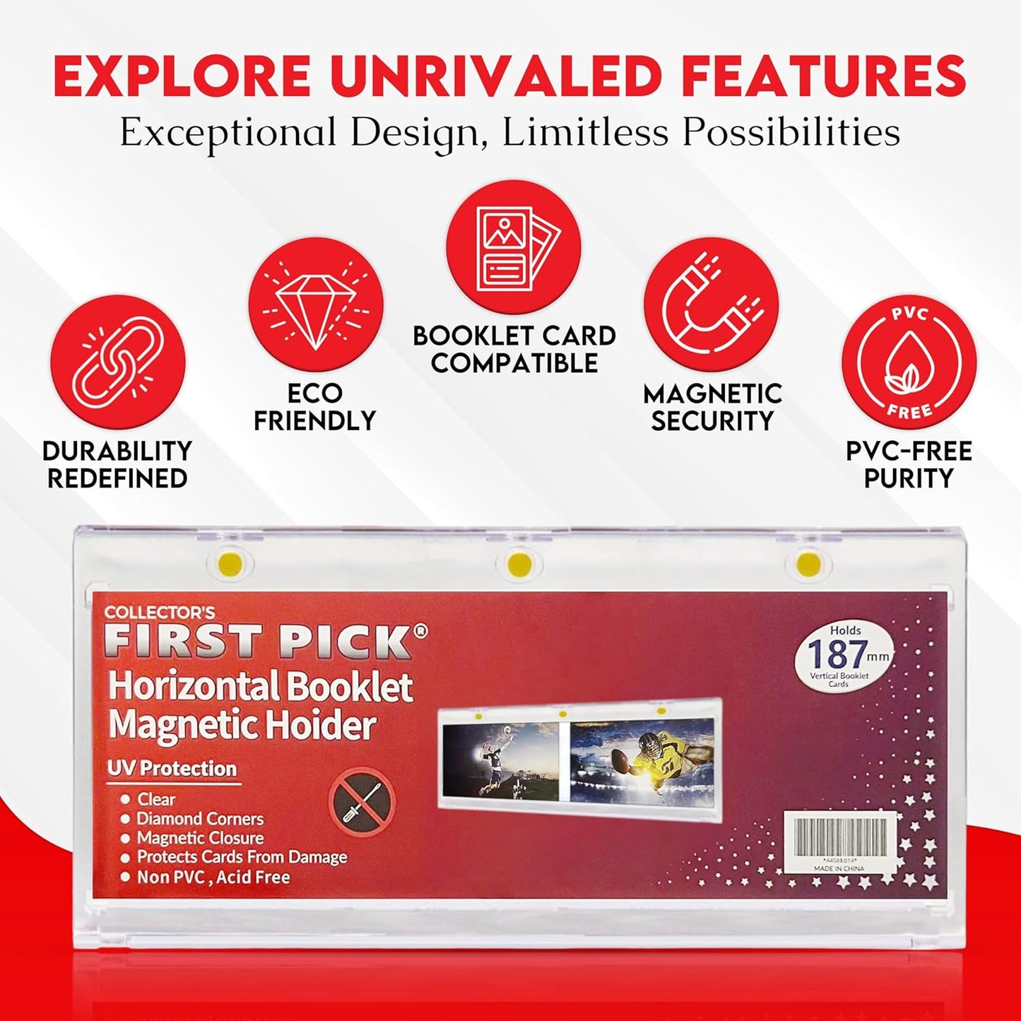 187mm Horizontal Booklet Magnetic Card Holder – UV Protection, PVC-Free – Triple Magnetic Lock for National Treasures, Playbook, Flawless Cards