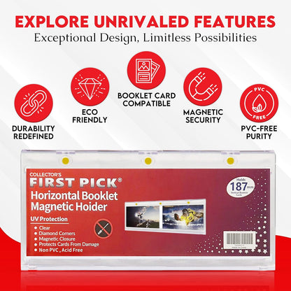 187mm Horizontal Booklet Magnetic Card Holder – UV Protection, PVC-Free – Triple Magnetic Lock for National Treasures, Playbook, Flawless Cards