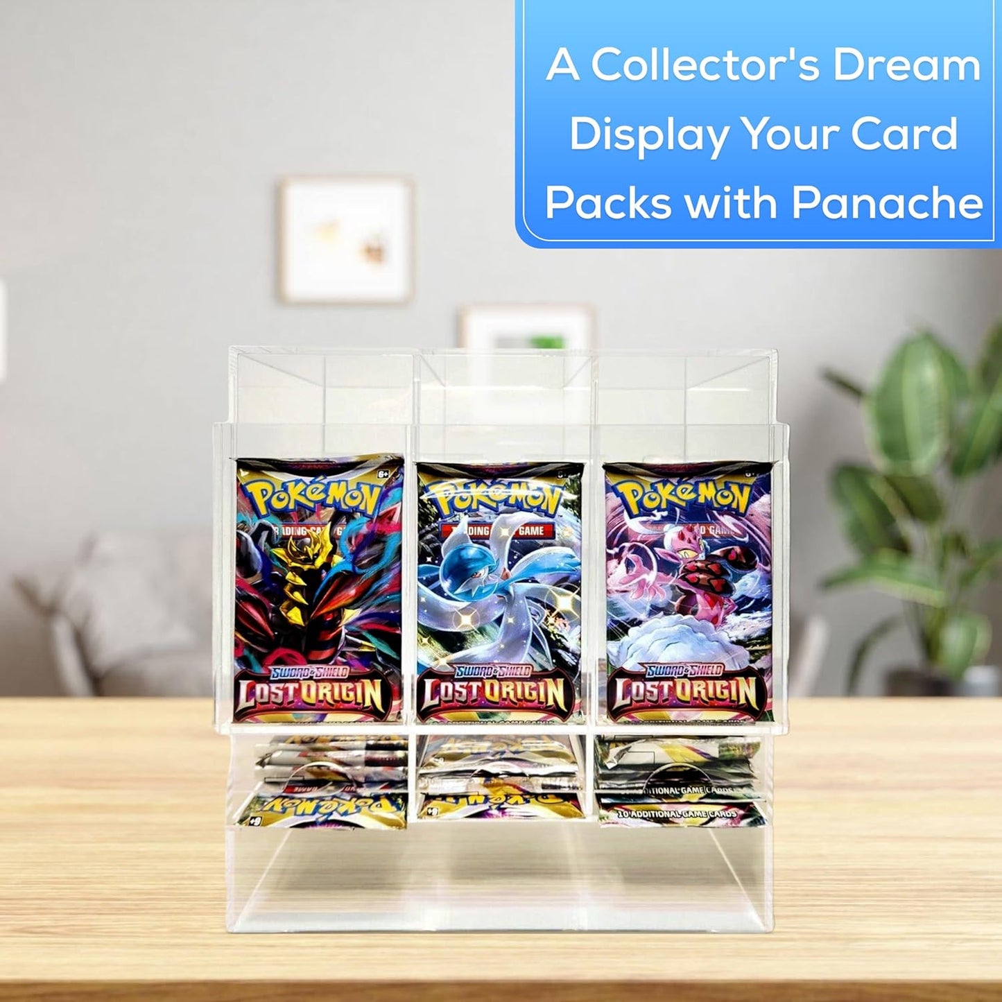 Collector's First Pick – 3-Slot Acrylic Card Pack Dispenser & Organizer for Pokémon, Sports & Trading Card Packs