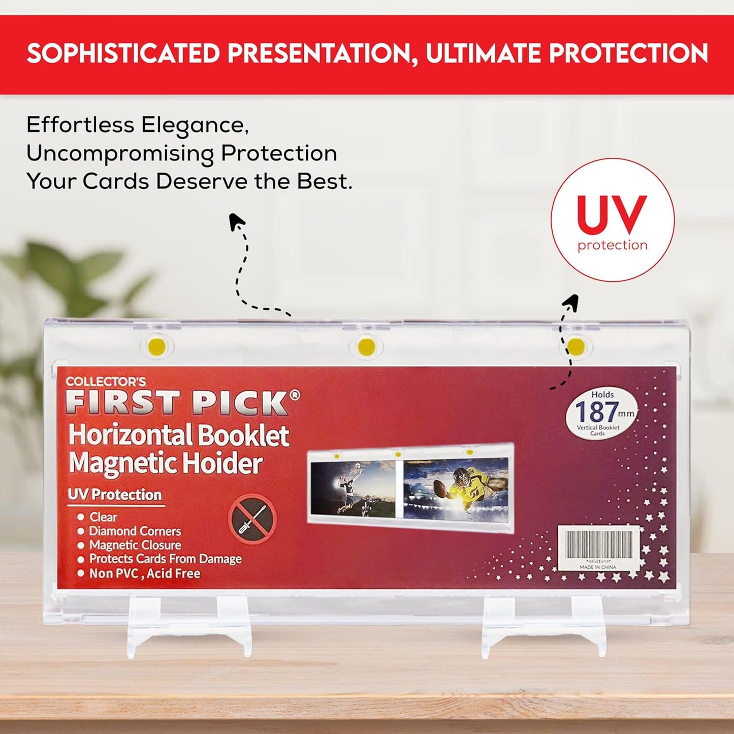 187mm Horizontal Booklet Magnetic Card Holder – UV Protection, PVC-Free – Triple Magnetic Lock for National Treasures, Playbook, Flawless Cards