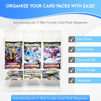 Collector's First Pick – 3-Slot Acrylic Card Pack Dispenser & Organizer for Pokémon, Sports & Trading Card Packs