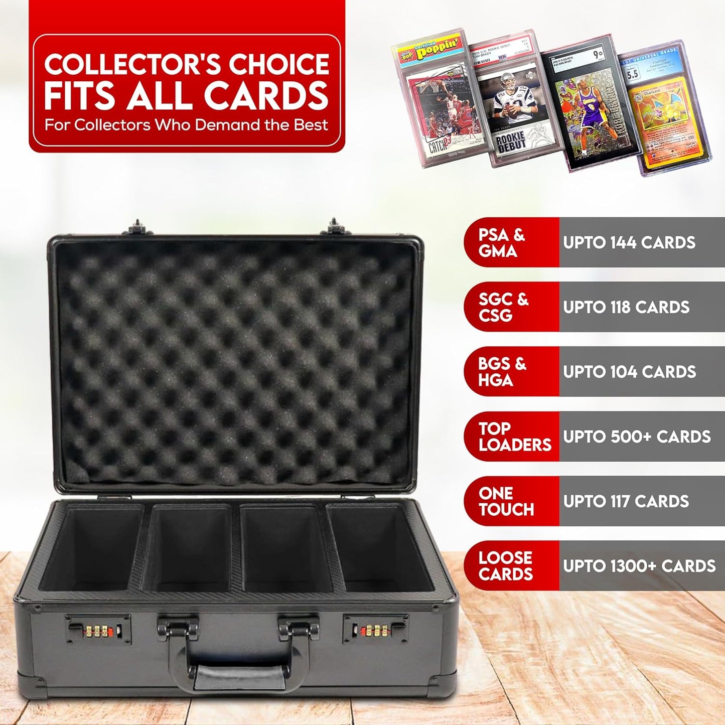 Graded Card Carrying Case – Hard Shell Storage Box for PSA, BGS, CSG, SGC, CGC Slabs – Fits 120+ Graded Cards, 300+ Magnetics, or 600+ Toploaders