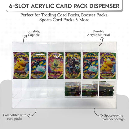Premium 6-Slot Booster Pack Dispenser – Fits 240 Trading Card Packs | Clear Acrylic Display Case for TCG & Sports Cards | Stackable Retail Organizer