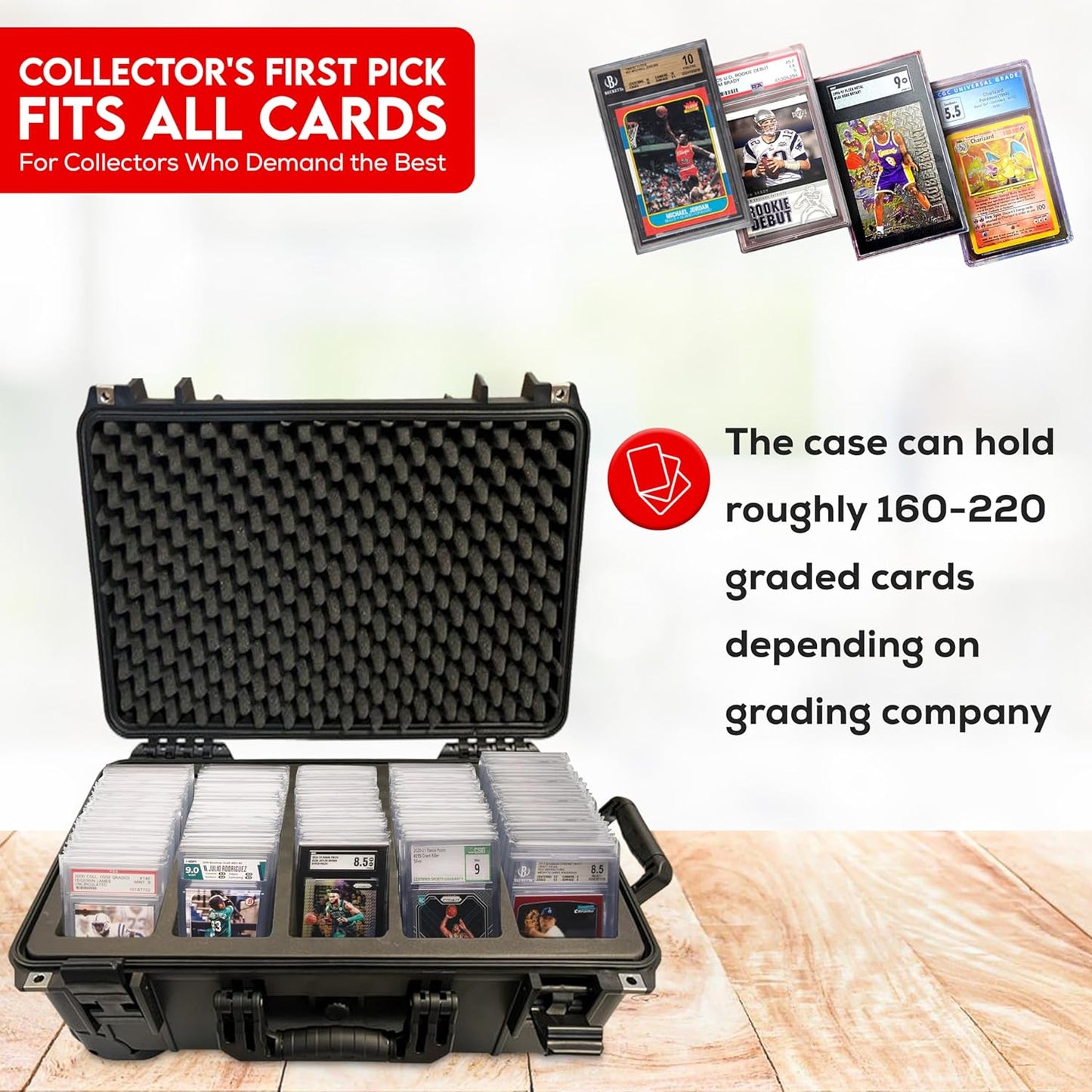 Waterproof Graded Card Travel Case with Wheels – Holds 100+ Slabs – EZ Rolling Suitcase for PSA, BGS, CSG, SGC – New Improved Model