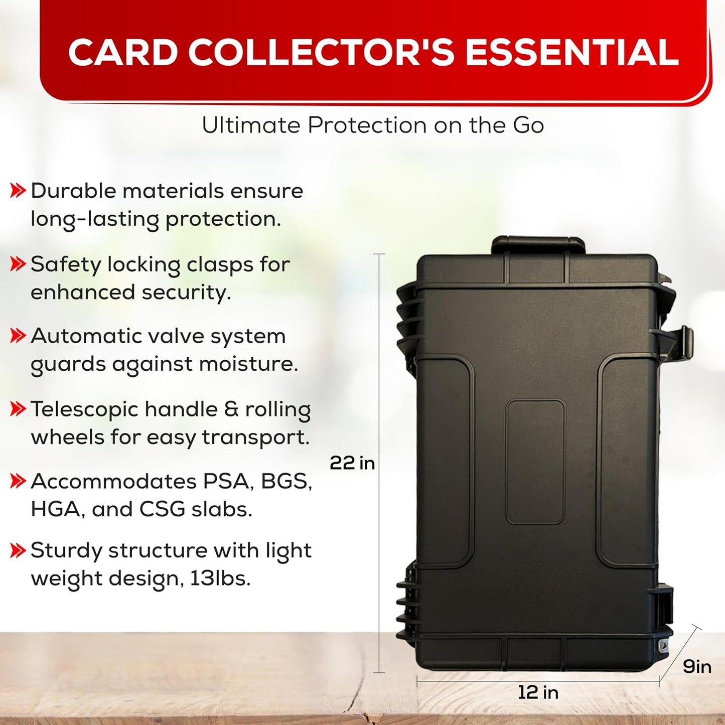 Waterproof Graded Card Travel Case with Wheels – Holds 100+ Slabs – EZ Rolling Suitcase for PSA, BGS, CSG, SGC – New Improved Model