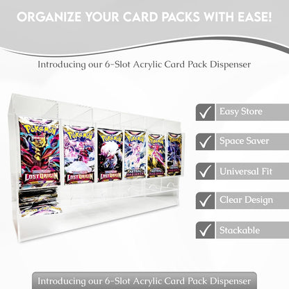 Premium 6-Slot Booster Pack Dispenser – Fits 240 Trading Card Packs | Clear Acrylic Display Case for TCG & Sports Cards | Stackable Retail Organizer