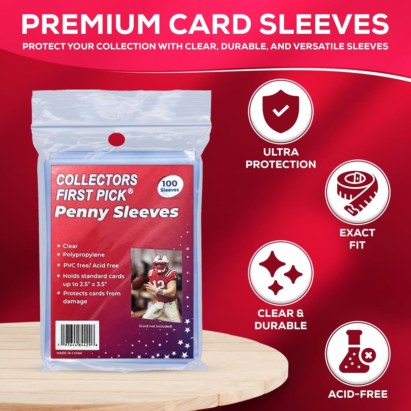Premium Penny Sleeves for Trading Cards – Exact Fit Standard Size (35PT) – Ultra Clear, Acid-Free Inner Sleeves – Protect Pokemon, Sports & TCG Cards (100-Pack)