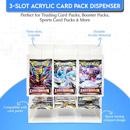 Collector's First Pick – 3-Slot Acrylic Card Pack Dispenser & Organizer for Pokémon, Sports & Trading Card Packs