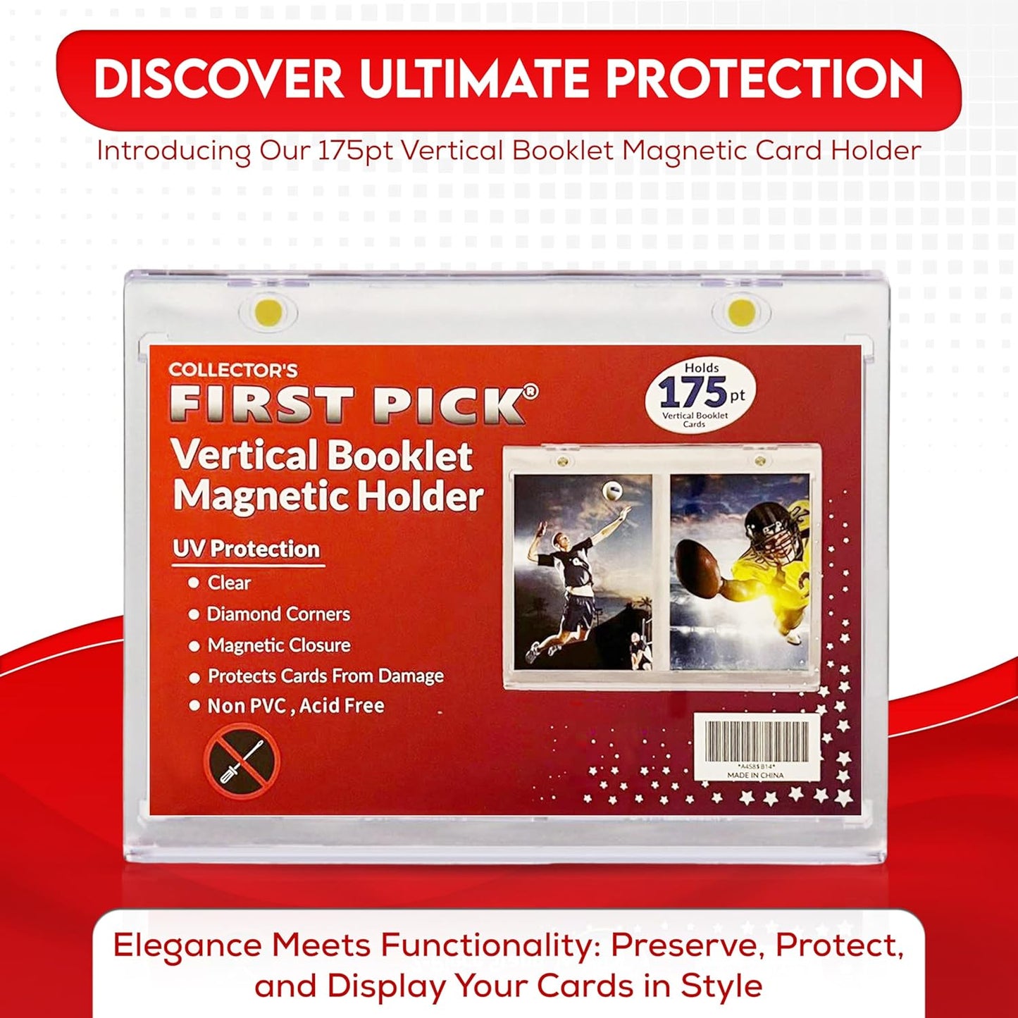 175PT Vertical Booklet Magnetic Card Holder – UV Protection, PVC-Free, Triple Magnetic Lock – For National Treasures, Flawless, Playbook Cards