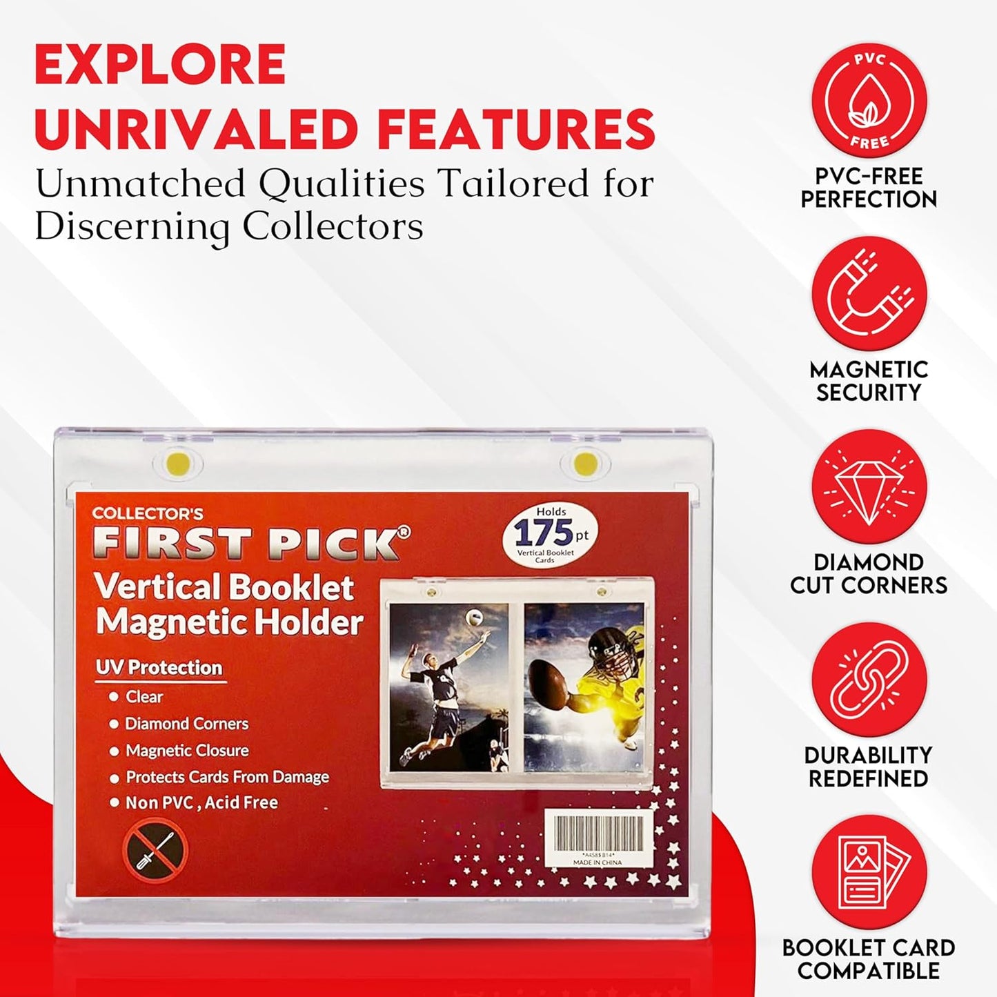 175PT Vertical Booklet Magnetic Card Holder – UV Protection, PVC-Free, Triple Magnetic Lock – For National Treasures, Flawless, Playbook Cards