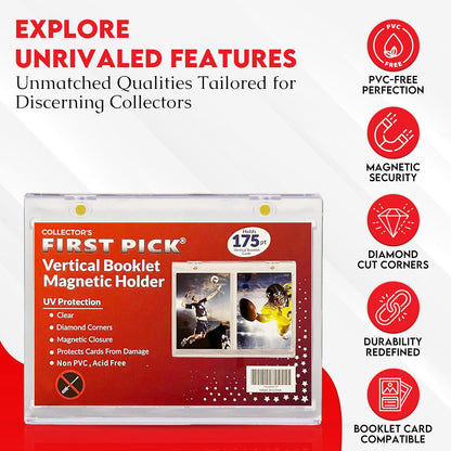 175PT Vertical Booklet Magnetic Card Holder – UV Protection, PVC-Free, Triple Magnetic Lock – For National Treasures, Flawless, Playbook Cards