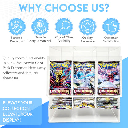 Collector's First Pick 3-Slot Acrylic Card Pack Dispenser Card Dispenser Organizer Pack Display Compatible with Pokemon Trading Card Packs, Booster Packs, Sports Card Packs & More!