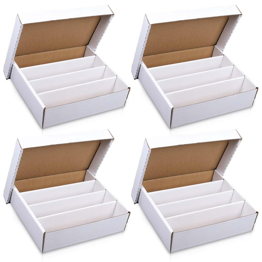 (4) Premium 3200 Count Storage Box 4 Row Monster - 200 Pound Test Strength - Trading Card Cardboard Box For Football, Basketball, Baseball & Gaming Cards - Trading Card Storage Box - USA MADE