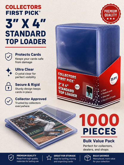 (1000) Top Loaders for Cards 3x4 35PT Premium Standard Size Protector, Clear Card Holder Card Sleeves Protection for Pokemon Cards, Baseball Cards, Football Cards, Sports Cards, and Hockey Cards