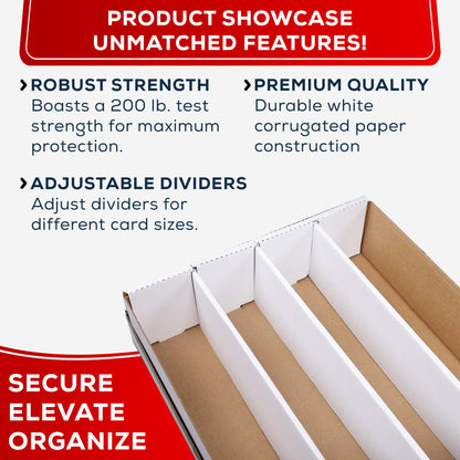 3 Pieces Premium 3200 Count Storage Box 4 Row Monster - 200 Pound Test Strength - Trading Card Cardboard Box For Football, Basketball, Baseball & Gaming Cards - 3 Boxes - MADE IN THE USA
