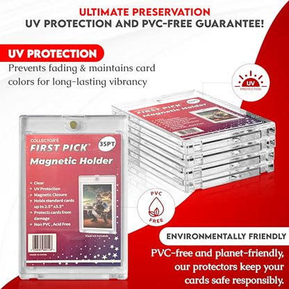 (5 Pack) 35PT Standard Size Premium One Touch Magnetic Card Holder PVC Free - UV Protection - Hard Plastic One Touch Protector for Collectible Sports Cards Acrylic Display Card Cases