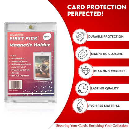 (1 Pack) 180 PT Premium Magnetic Card Holder UV Protection Long Term Storage Case Hard Plastic One Touch Protector for Sports Cards Acrylic Display Card Cases