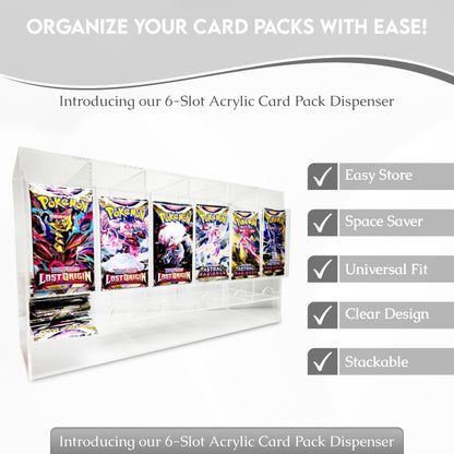 Premium 6-Slot Booster Pack Dispenser with Clear Base - Fits 240 Booster Packs for Dispensing - Compatible with TCG Trading Card Boosters and Sports Card Boosters - Thick Acrylic Stackable