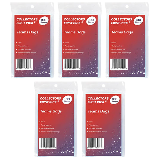 500 (5 Pack) Team Bags (6 1/4 x 3 5/8) Resealable Sleeves Premium Penny Sleeves for Trading Cards - Protect Your Gaming Cards and Sports Cards - Fits Top Loaders, Semi Rigids, and Magnetics