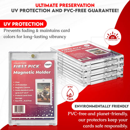 (5) 100PT Premium One Touch Magnetic Card Holder - PVC Free - UV Protection - Hard Plastic Protector for Collectible Sports Cards Trading Card Holder Card Protector Hard Case